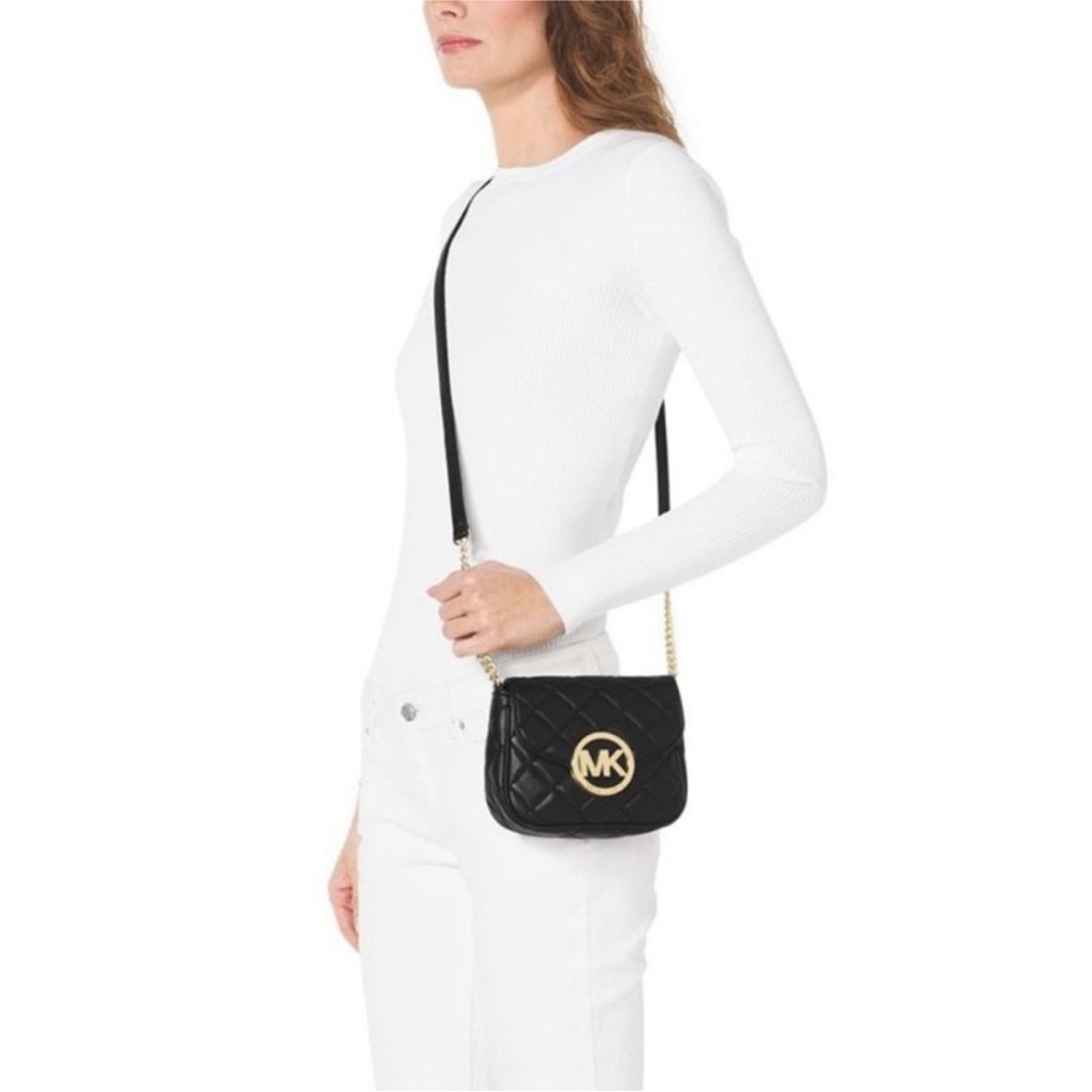 Michael Kors Fulton Quilted‎ Black Leather Crossbody Bag